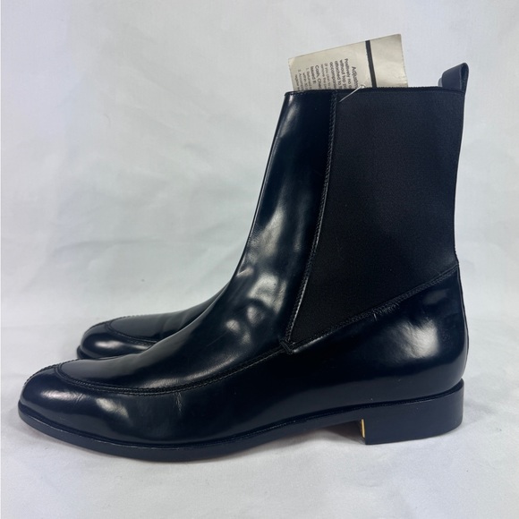 DOLCE & GABBANA Black Patent Leather Gold Accent Pointed Toe Chelsea Ankle Boots main image 4